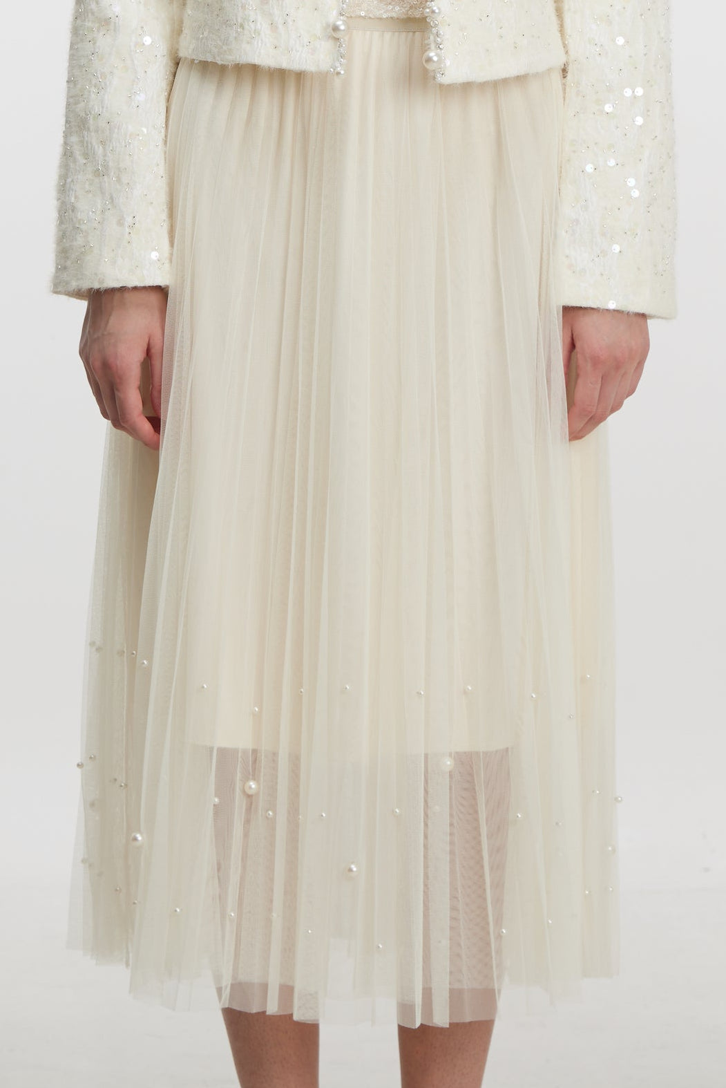 Pearl Tulle Midi Skirt