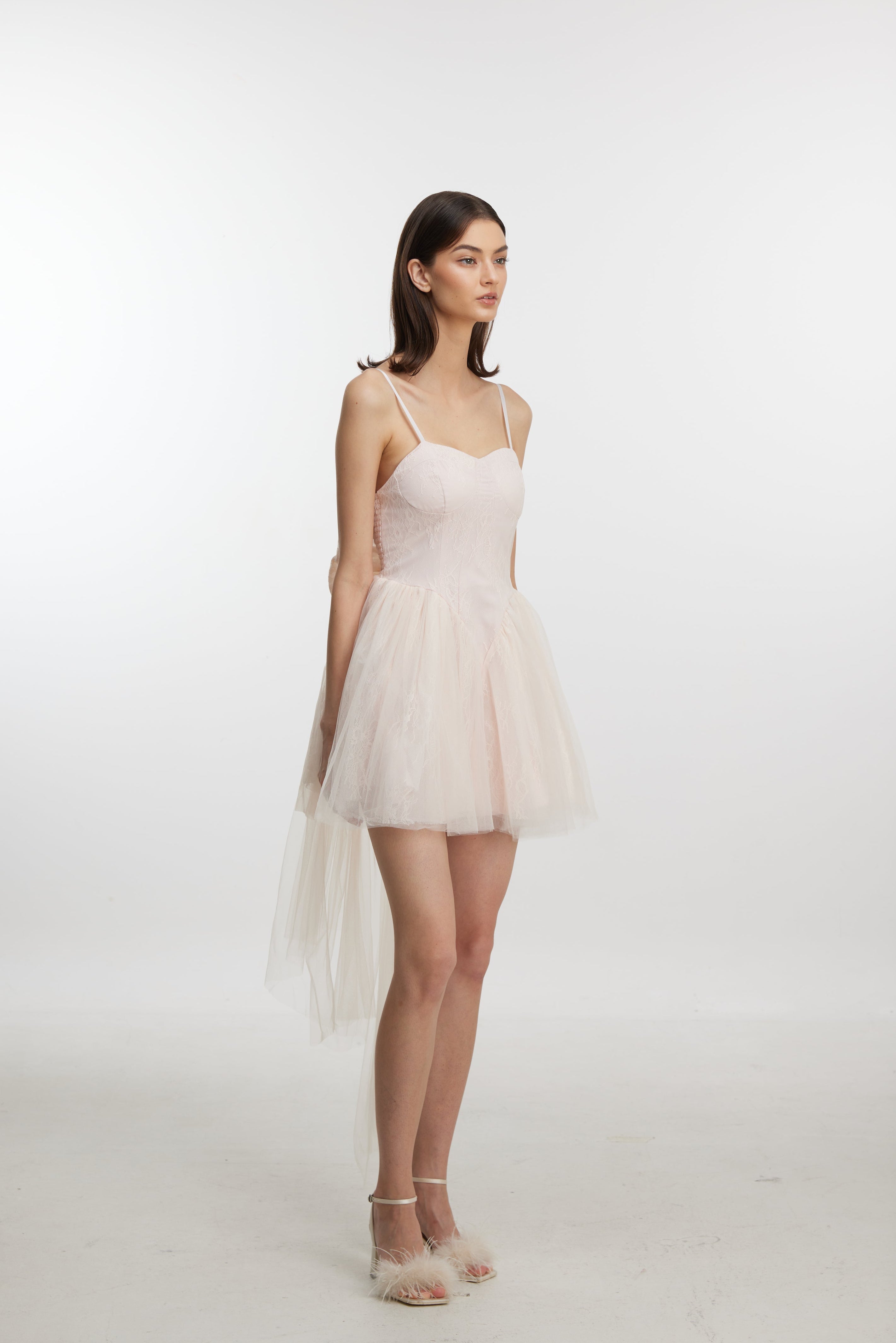 Tulle Slip Dress with Train