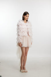 Pink feather trim short jacket