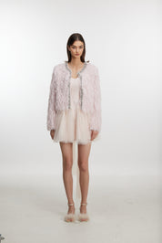 Stylish pink plush outerwear