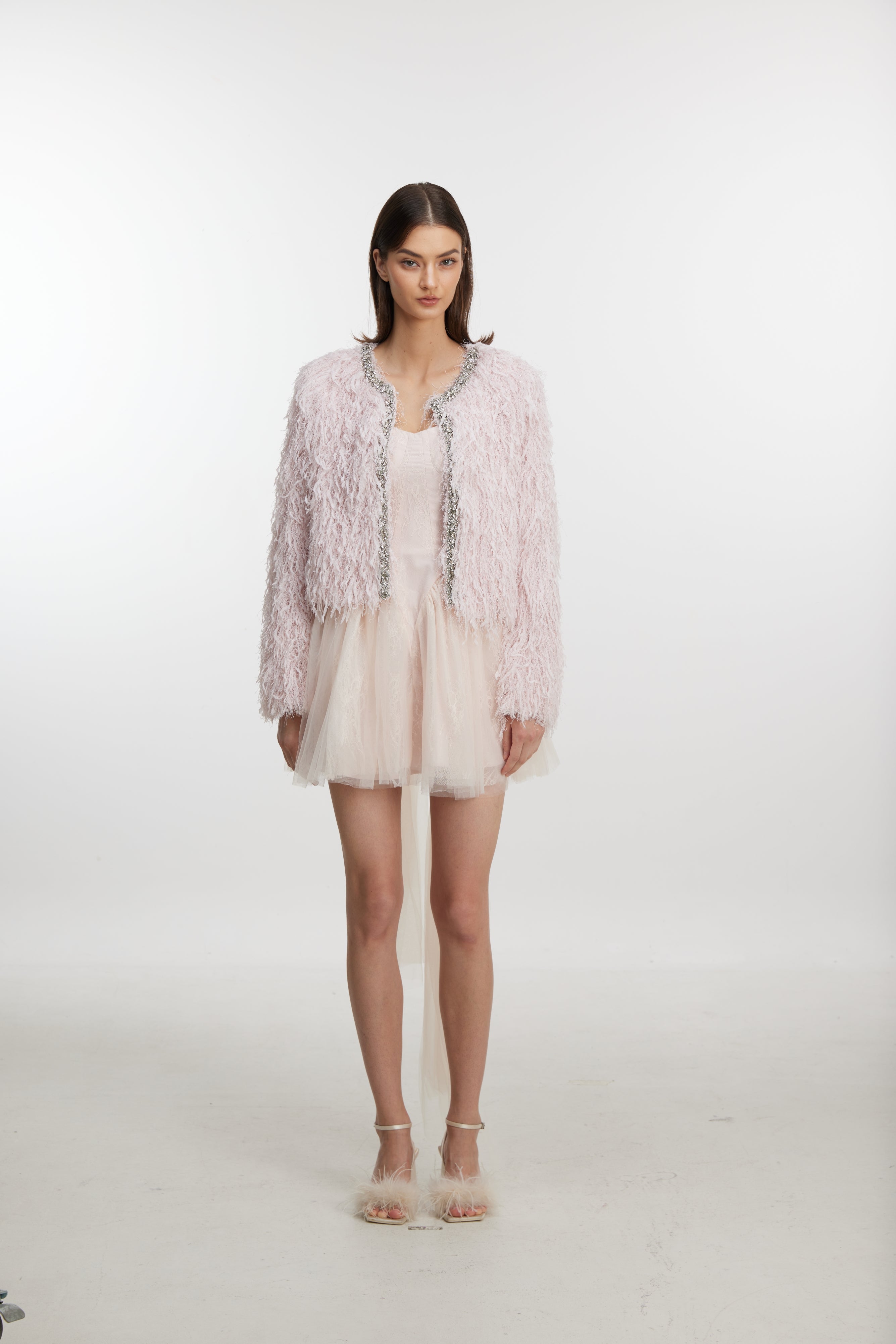 Stylish pink plush outerwear