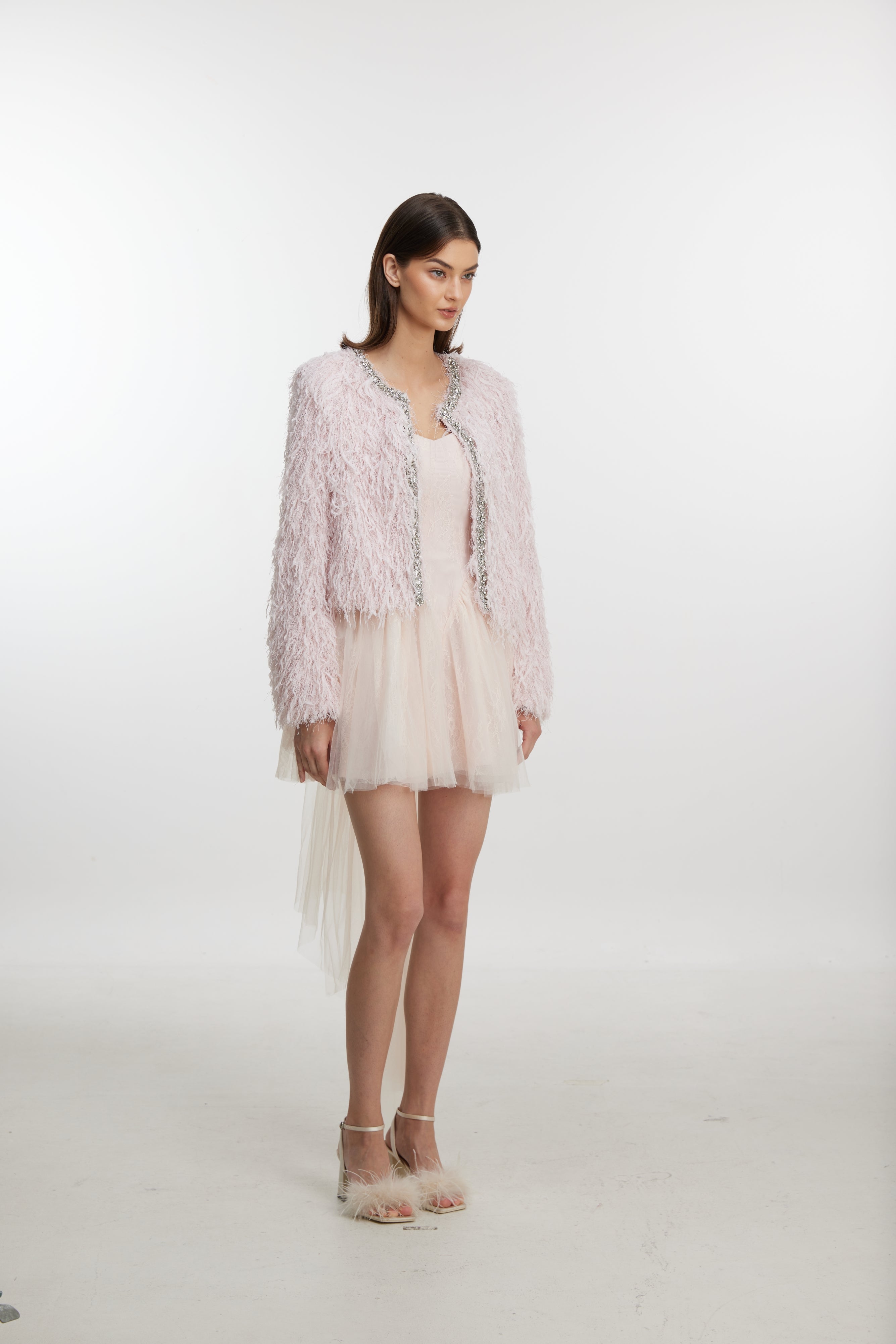 Stylish pink plush outerwear
