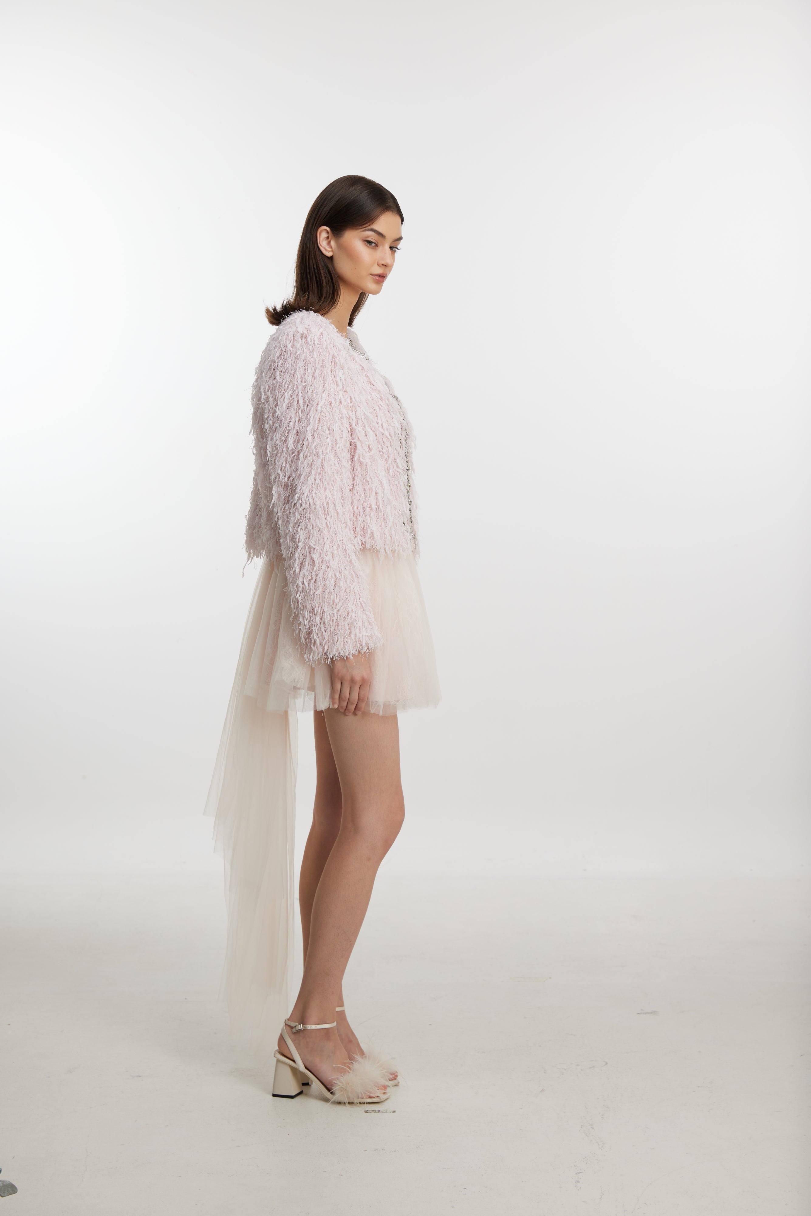 Stylish pink plush outerwear