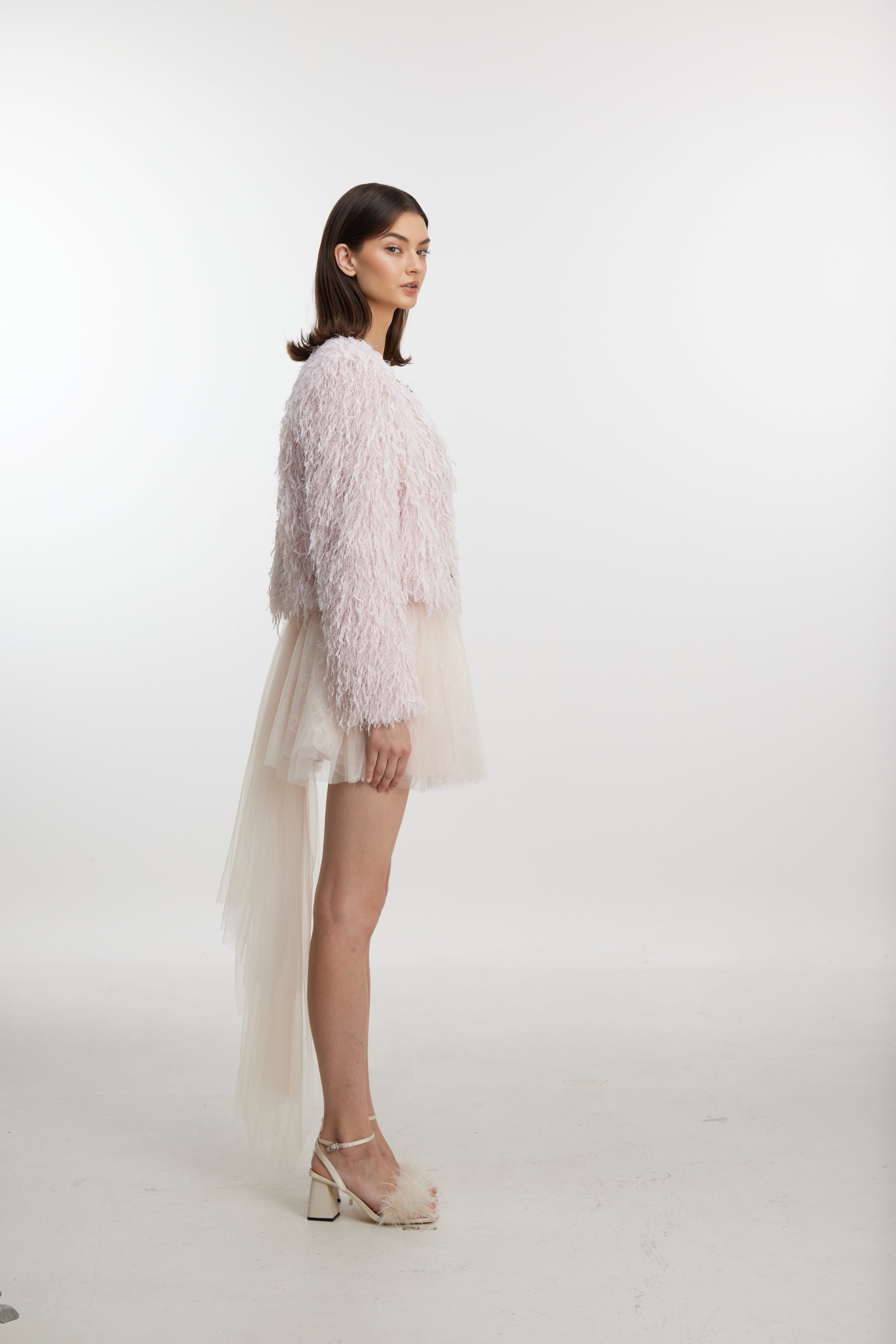 Stylish pink plush outerwear