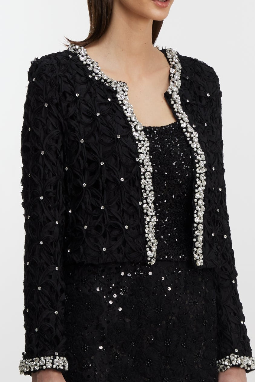 Black Crystal & Pearl Embellished Jacket
