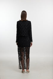 Black Sequin Lace Maxi Dress
