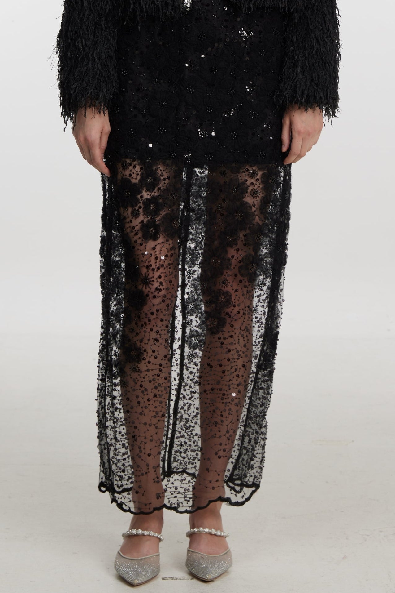 Black Sequin Lace Maxi Dress