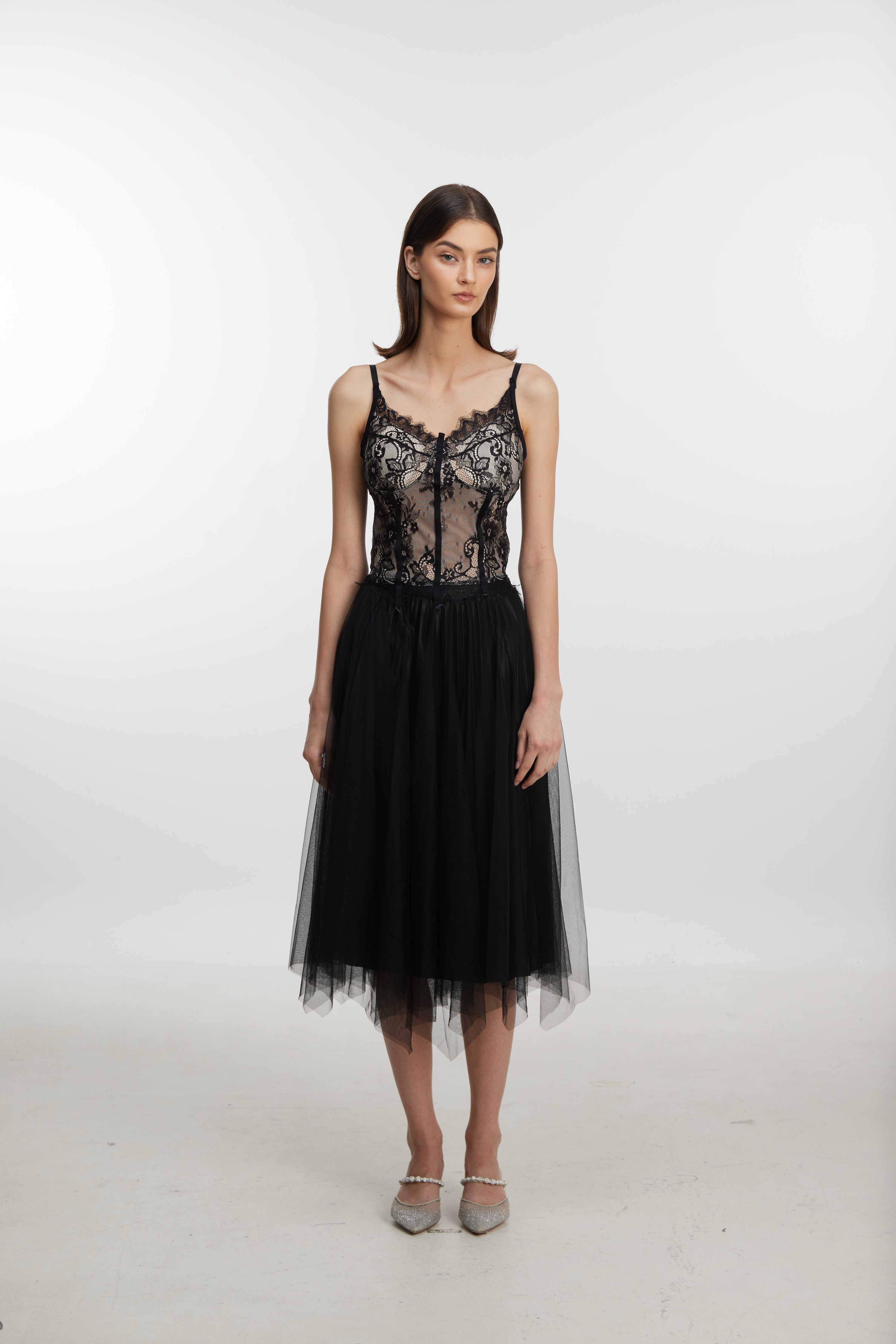 Black Tulle Midi Skirt