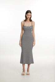 Striped spaghetti strap midi dress