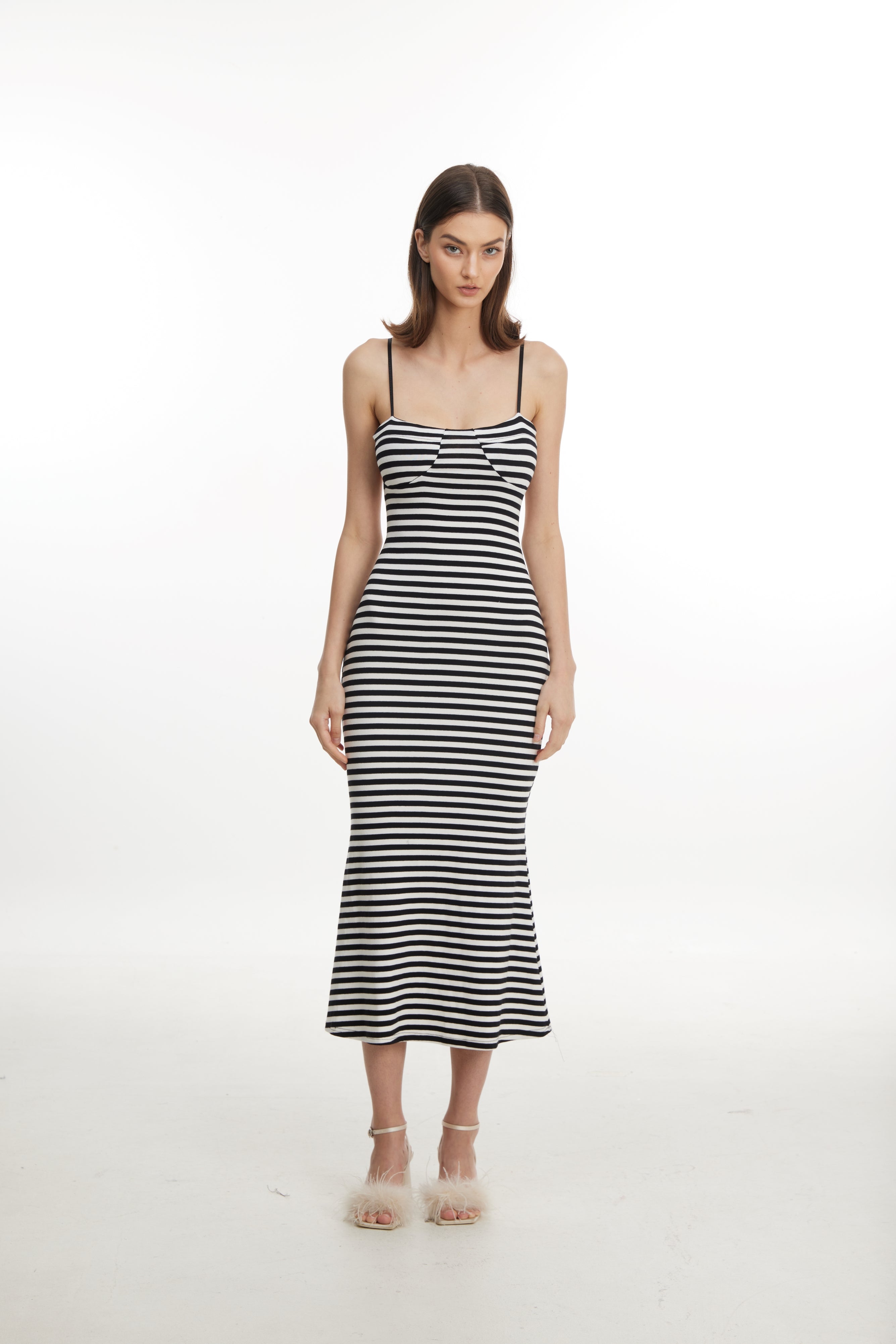 Striped spaghetti strap midi dress