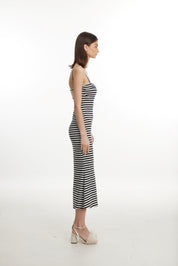 Striped spaghetti strap midi dress