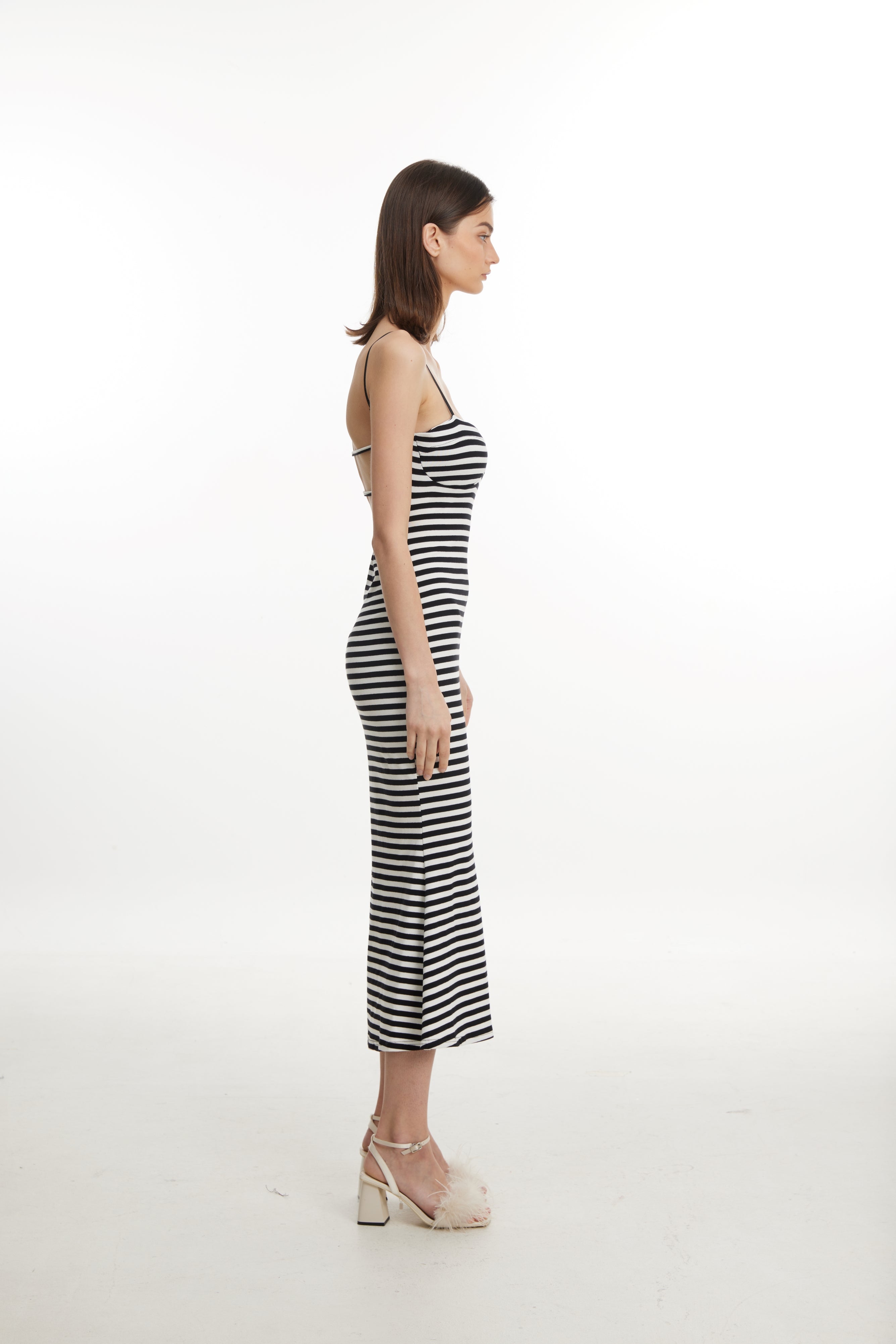Striped spaghetti strap midi dress
