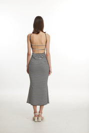 Striped spaghetti strap midi dress