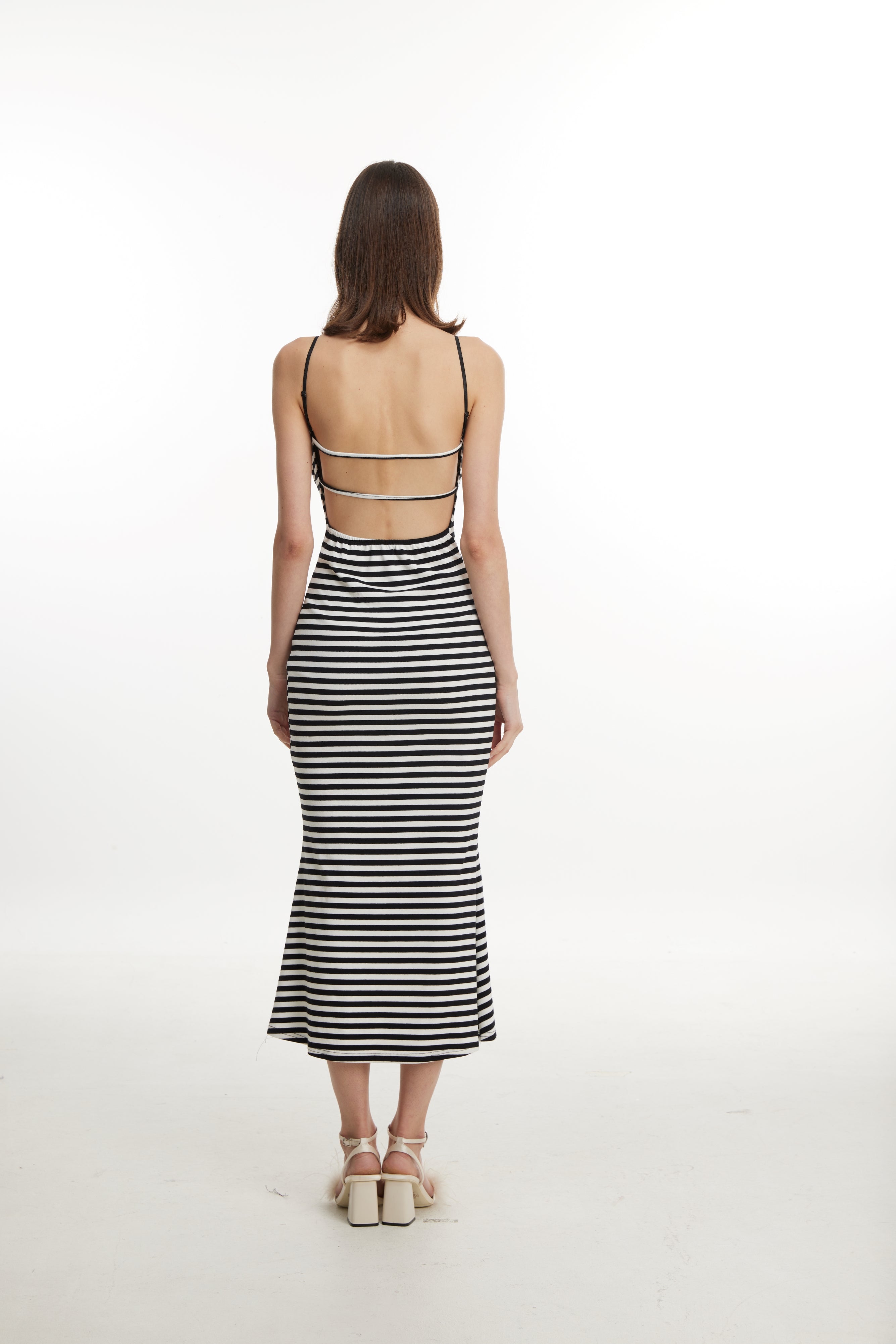 Striped spaghetti strap midi dress