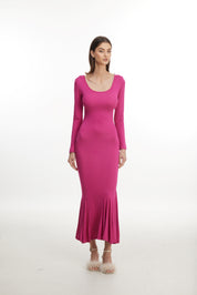 Pink flare hem long sleeve dress