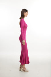 Pink flare hem long sleeve dress
