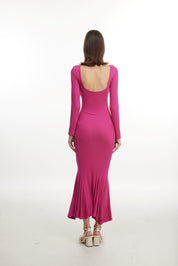 Pink flare hem long sleeve dress