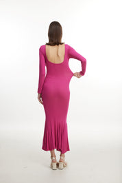 Pink flare hem long sleeve dress