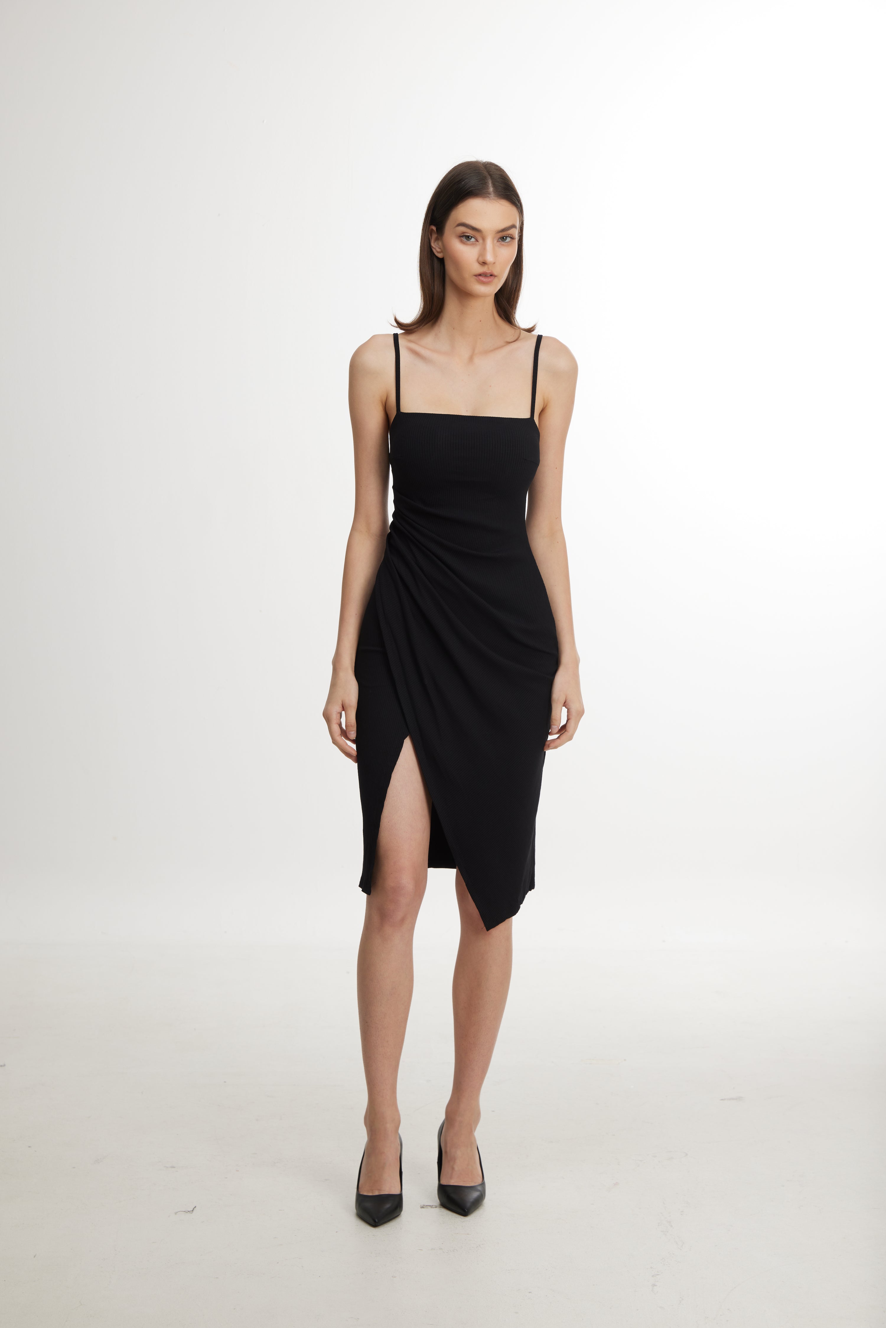 Black Spaghetti Strap Slit Dress