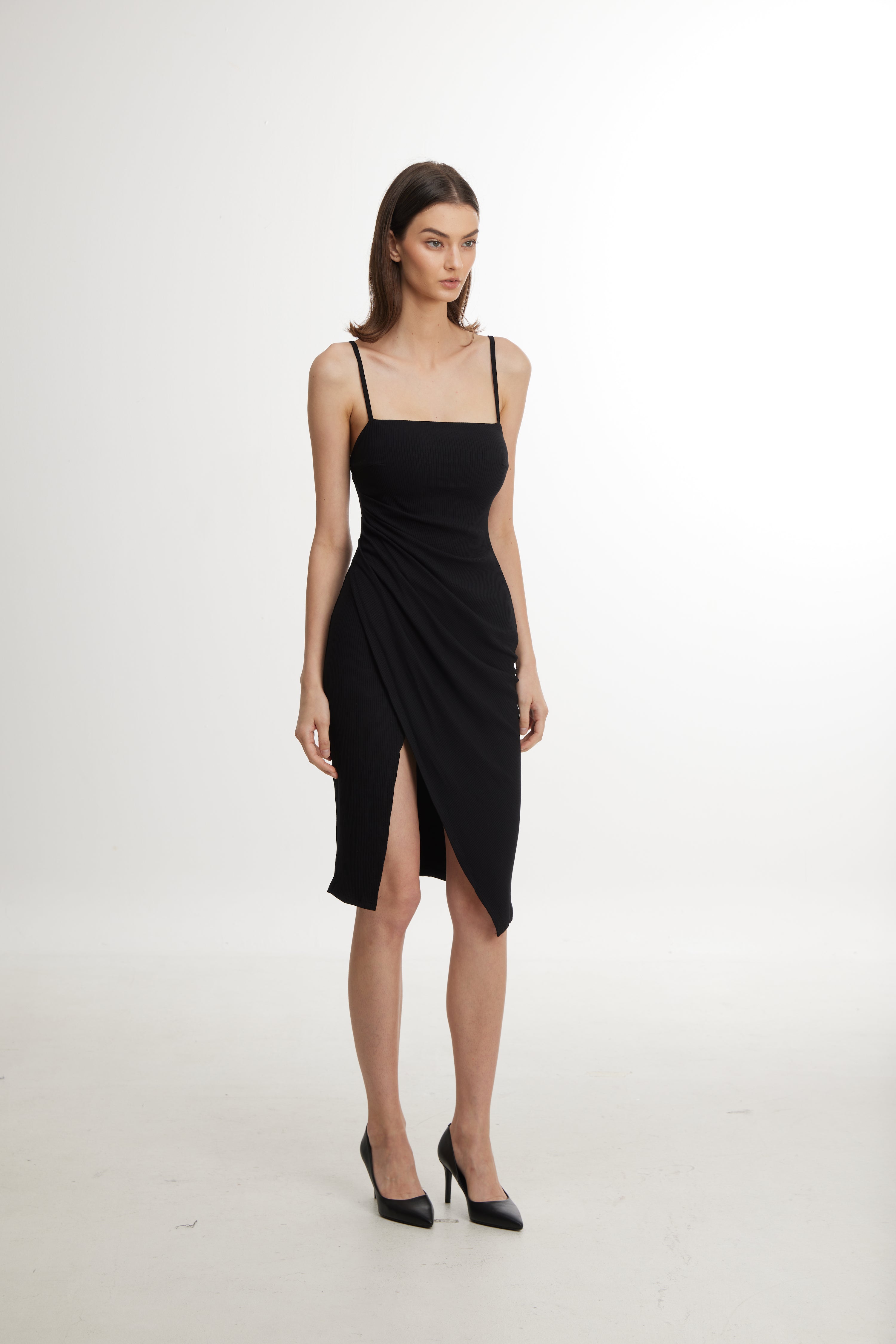 Black Spaghetti Strap Slit Dress