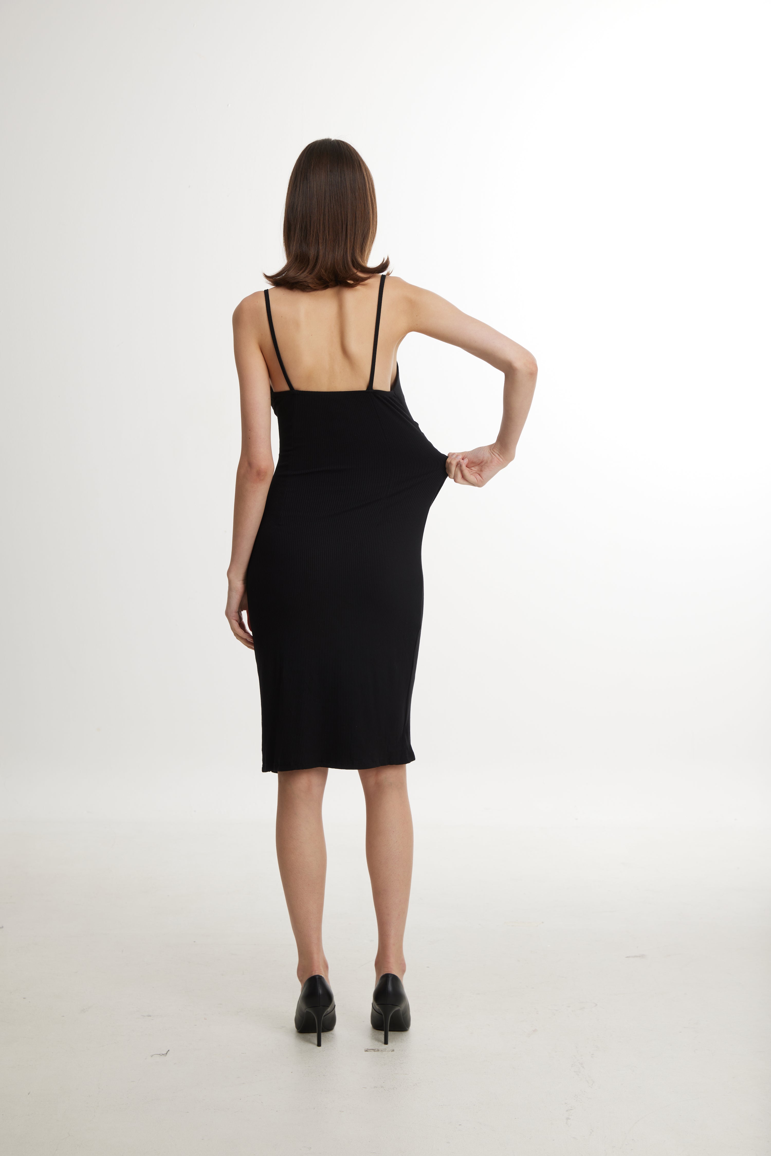 Black Spaghetti Strap Slit Dress