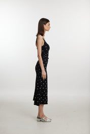 Bow Print Black Midi Dress