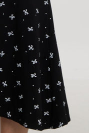Chic bow print black midi dress