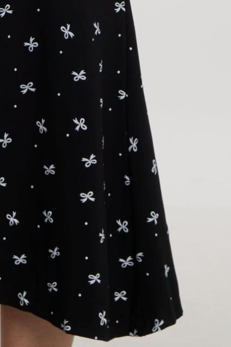 Chic bow print black midi dress