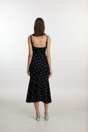 Bow Print Black Midi Dress