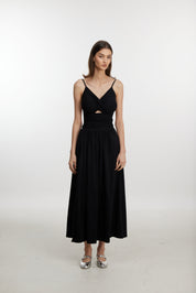 Cutout front black midi dress
