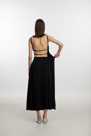 Cutout front black midi dress