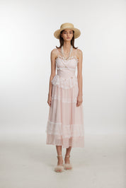Elegant lace trim pink dress