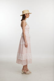 Elegant lace trim pink dress
