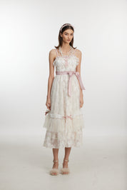 Floral pink and white patchwork dress