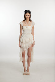 Chic white ruffle hem mini dress