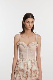 Pearl-Embellished Rose Bustier Top
