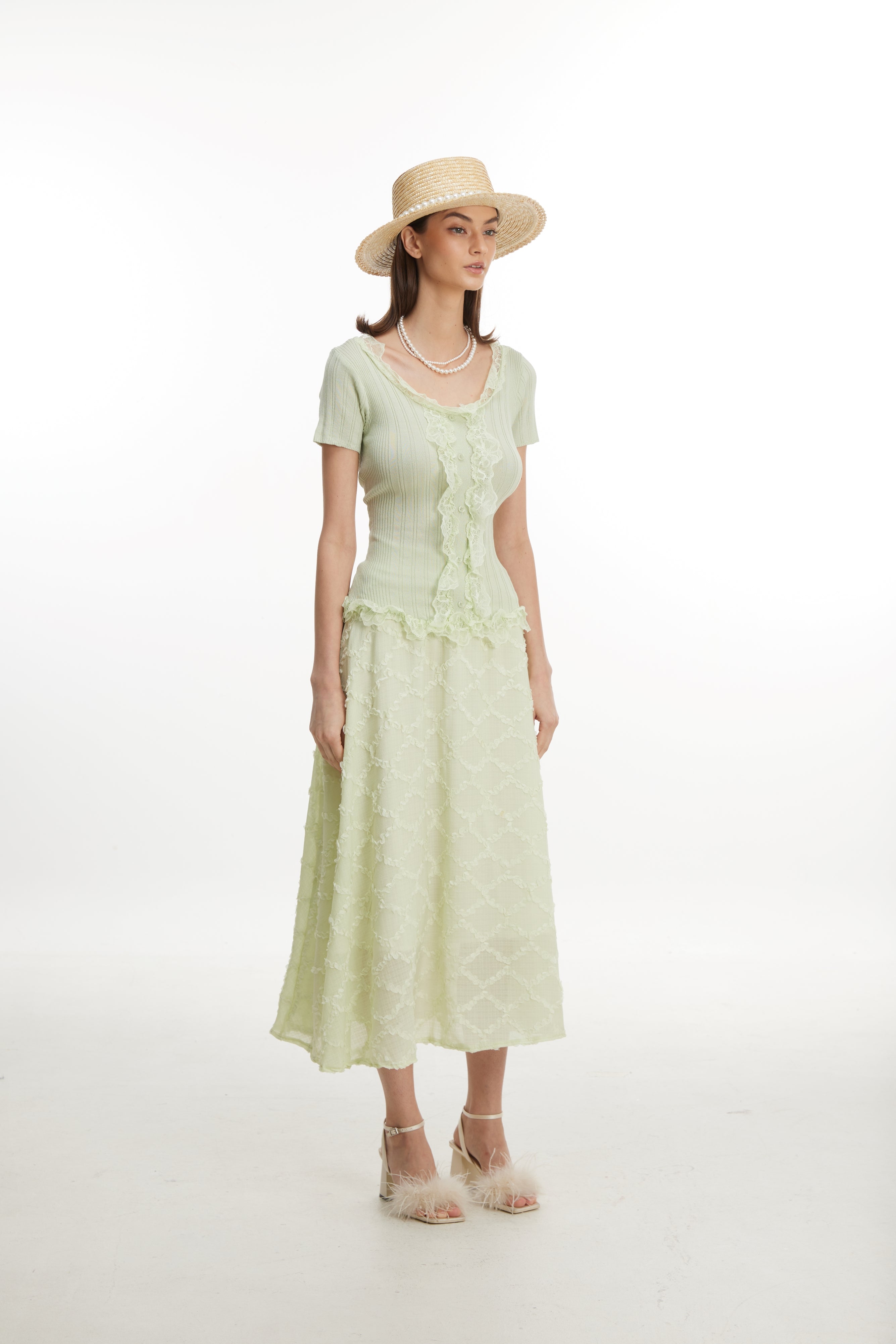 Green knitted lace top