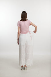 White lace-up trousers