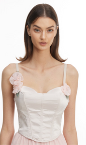 White halter top with pink flower