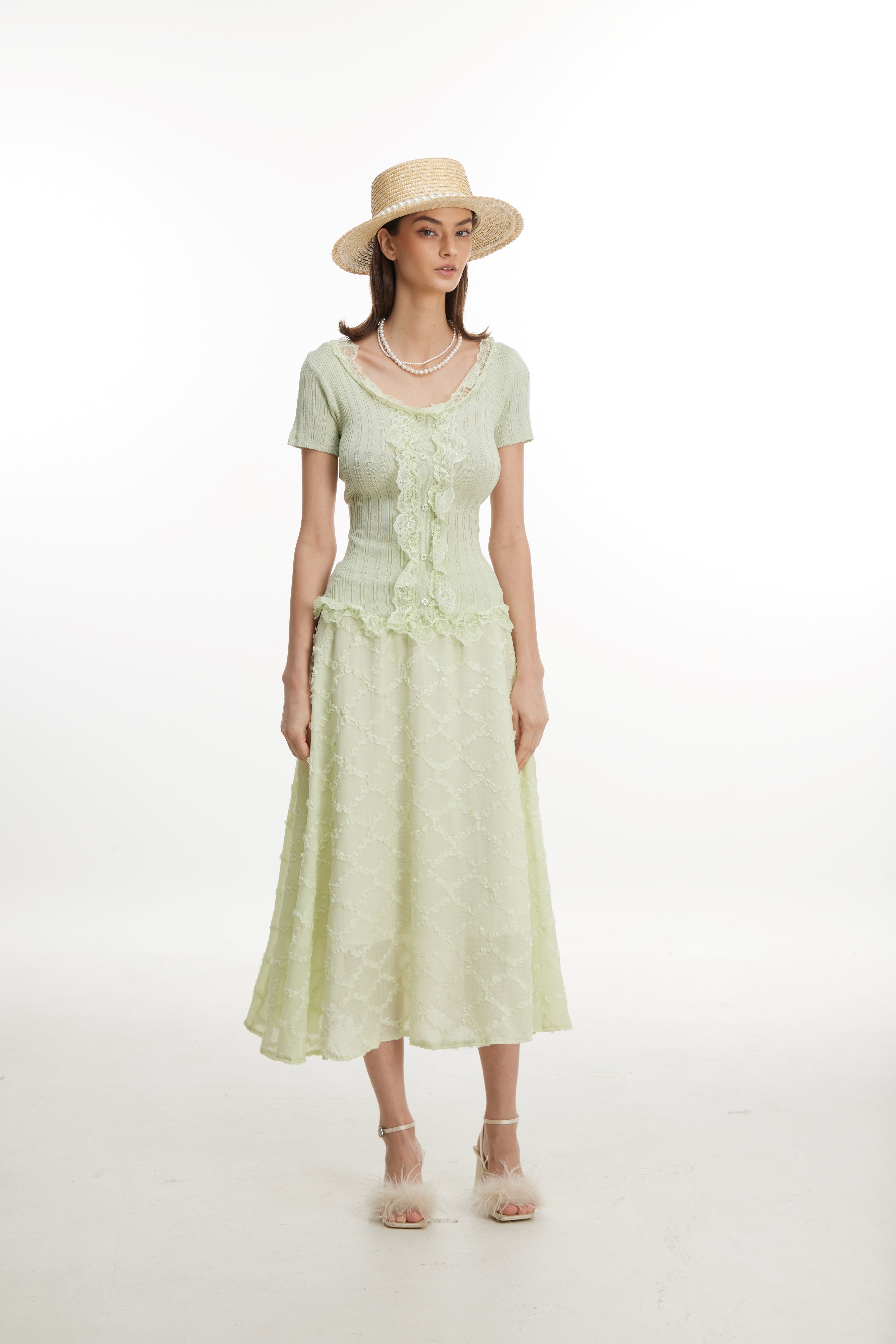 Green knitted lace top