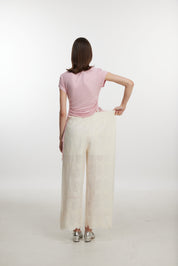 White lace-up trousers
