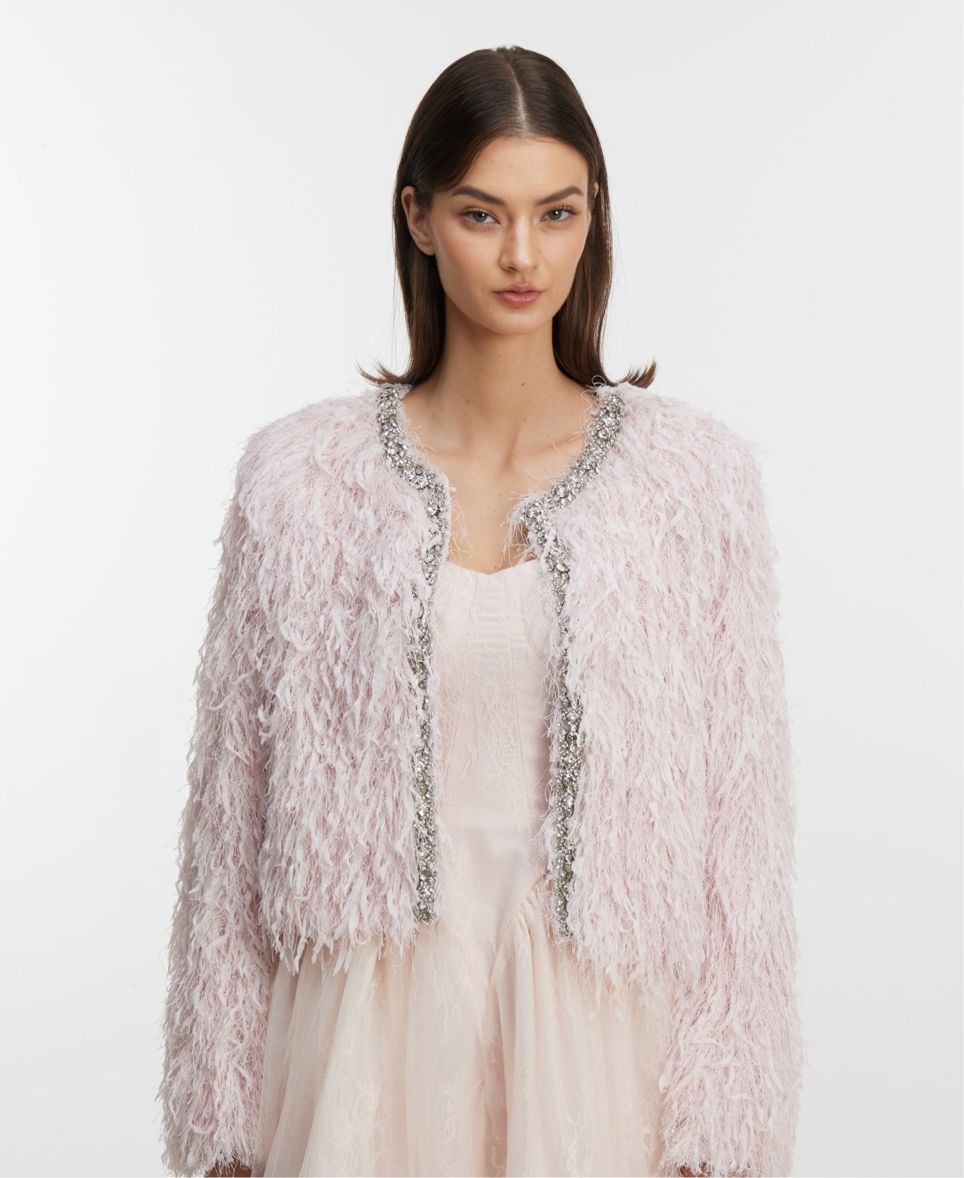 Stylish pink plush outerwear