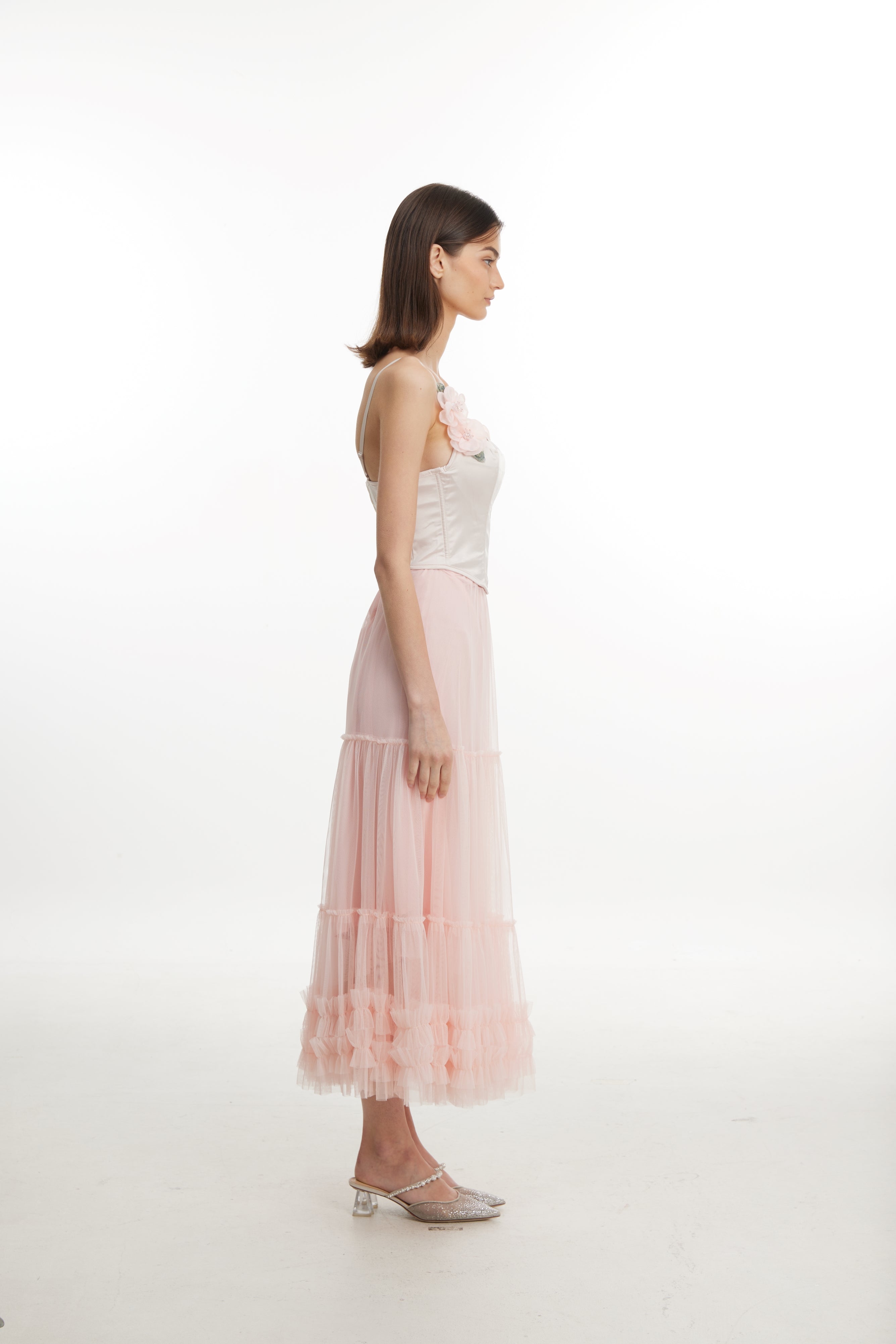 White halter top with pink flower