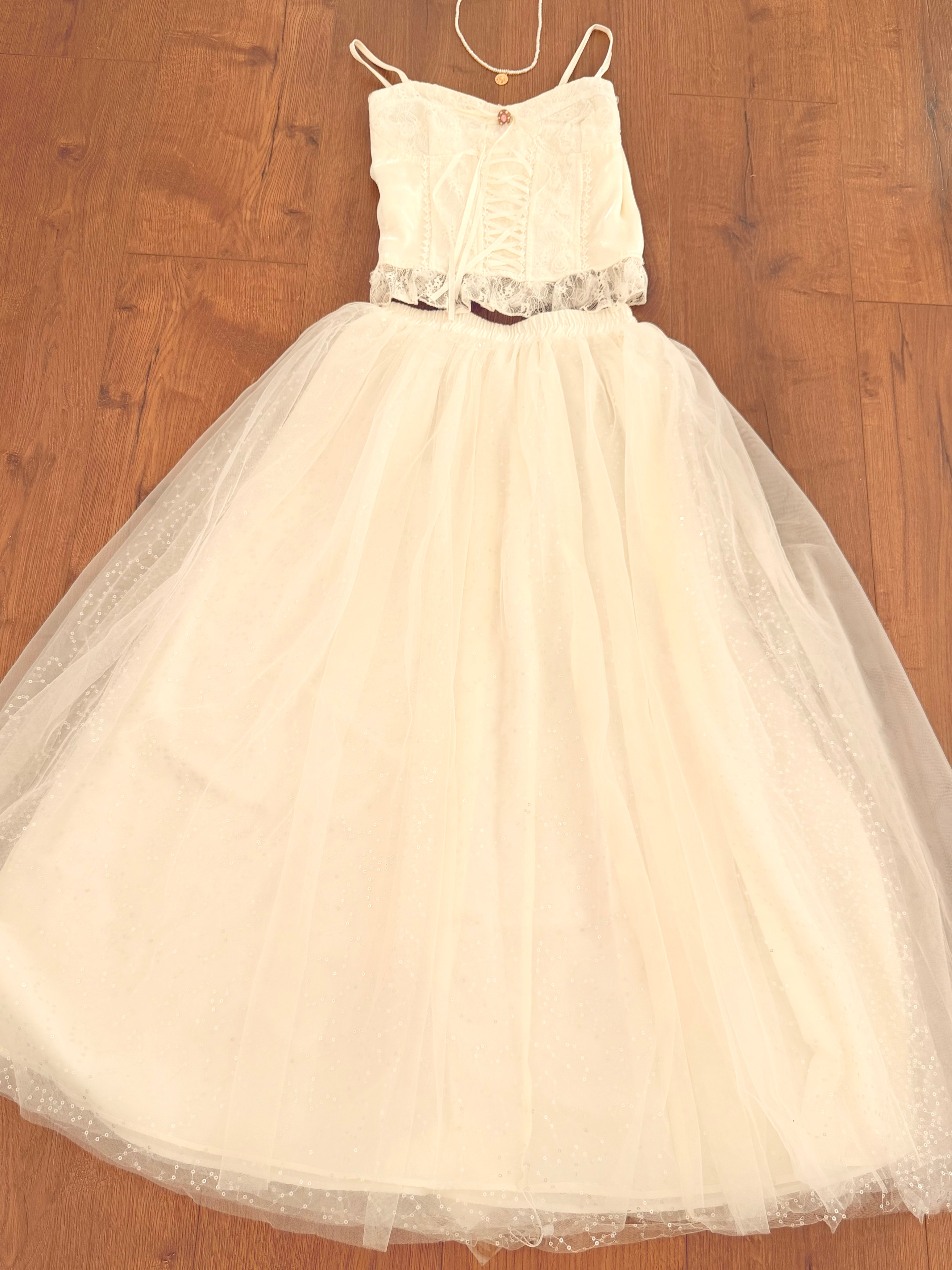 Ivory Sequin Tulle Skirt