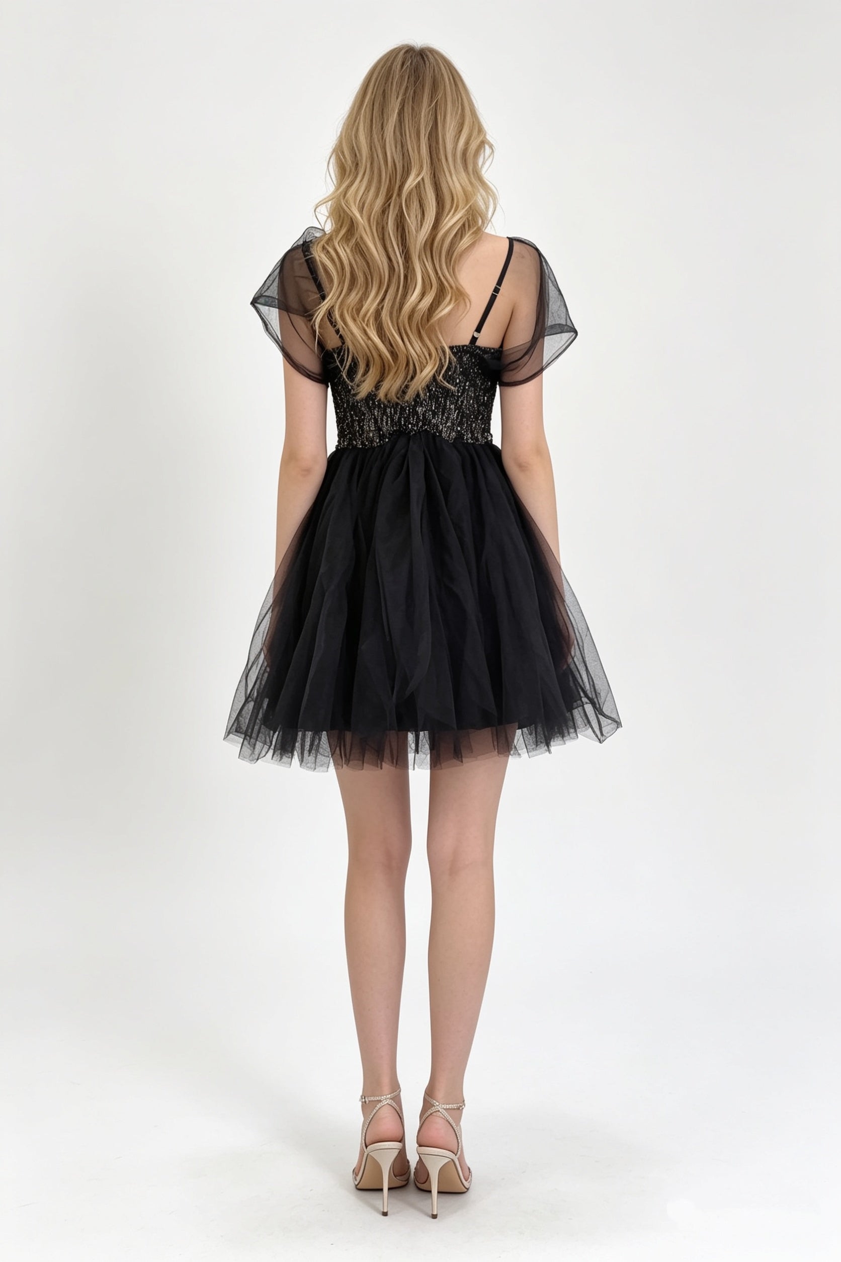 Black Off-Shoulder Lace Corset Tulle Mini Dress