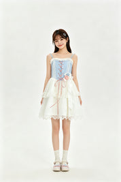 Blue Lace Corset Rose Tiered Tulle Lolita Mini Dress