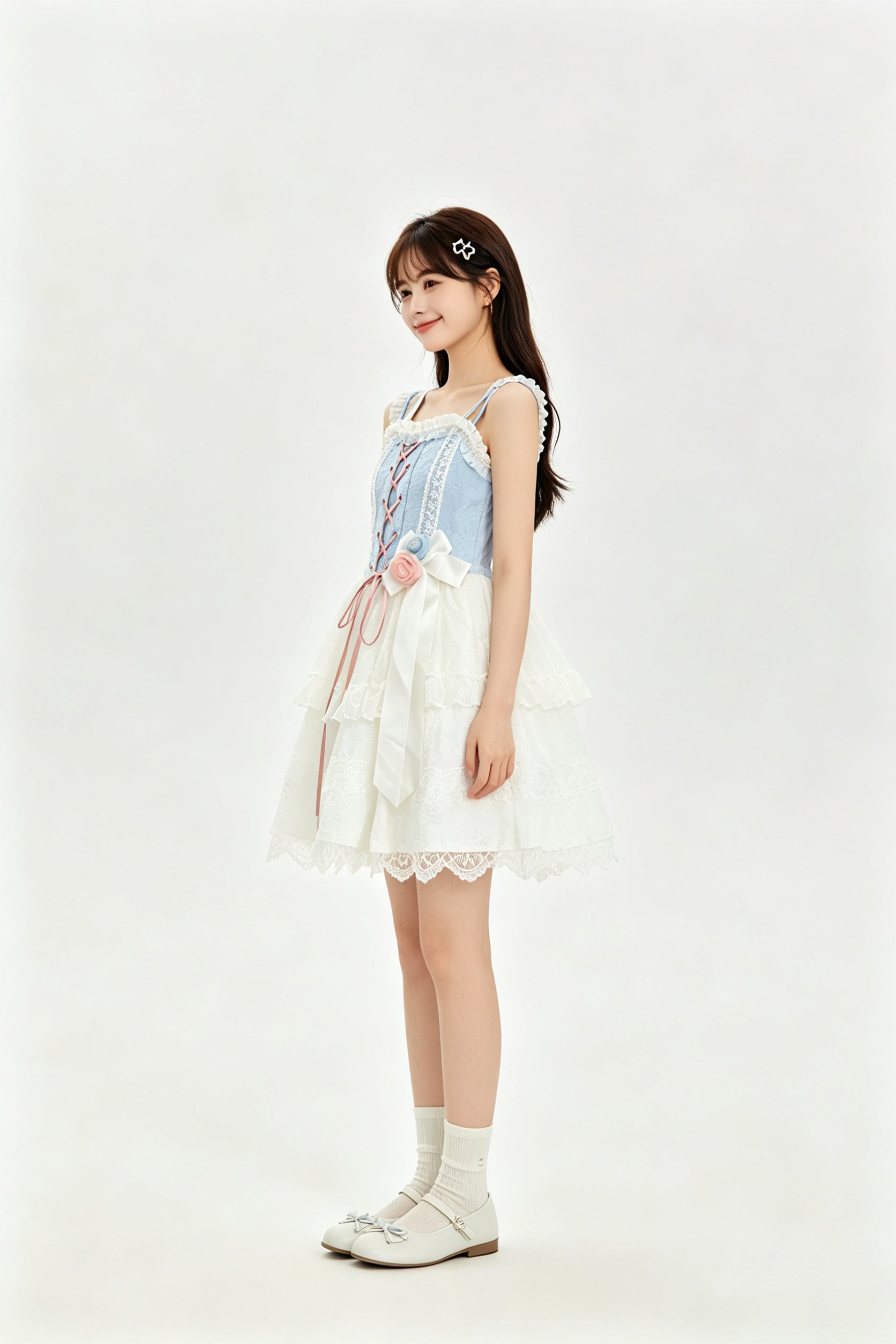 Blue Lace Corset Rose Tiered Tulle Lolita Mini Dress
