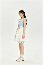 Blue Lace Corset Rose Tiered Tulle Lolita Mini Dress