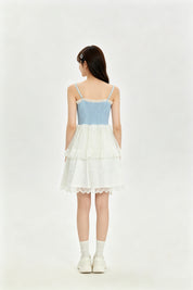 Blue Lace Corset Rose Tiered Tulle Lolita Mini Dress