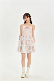Bow Lace-Up Corset Tiered Tulle Mini Dress